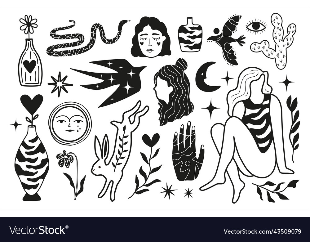 Isolated clip art tattoo bundle trendy aesthetics vector image Isolated clip art tattoo bundle trendy aesthetics