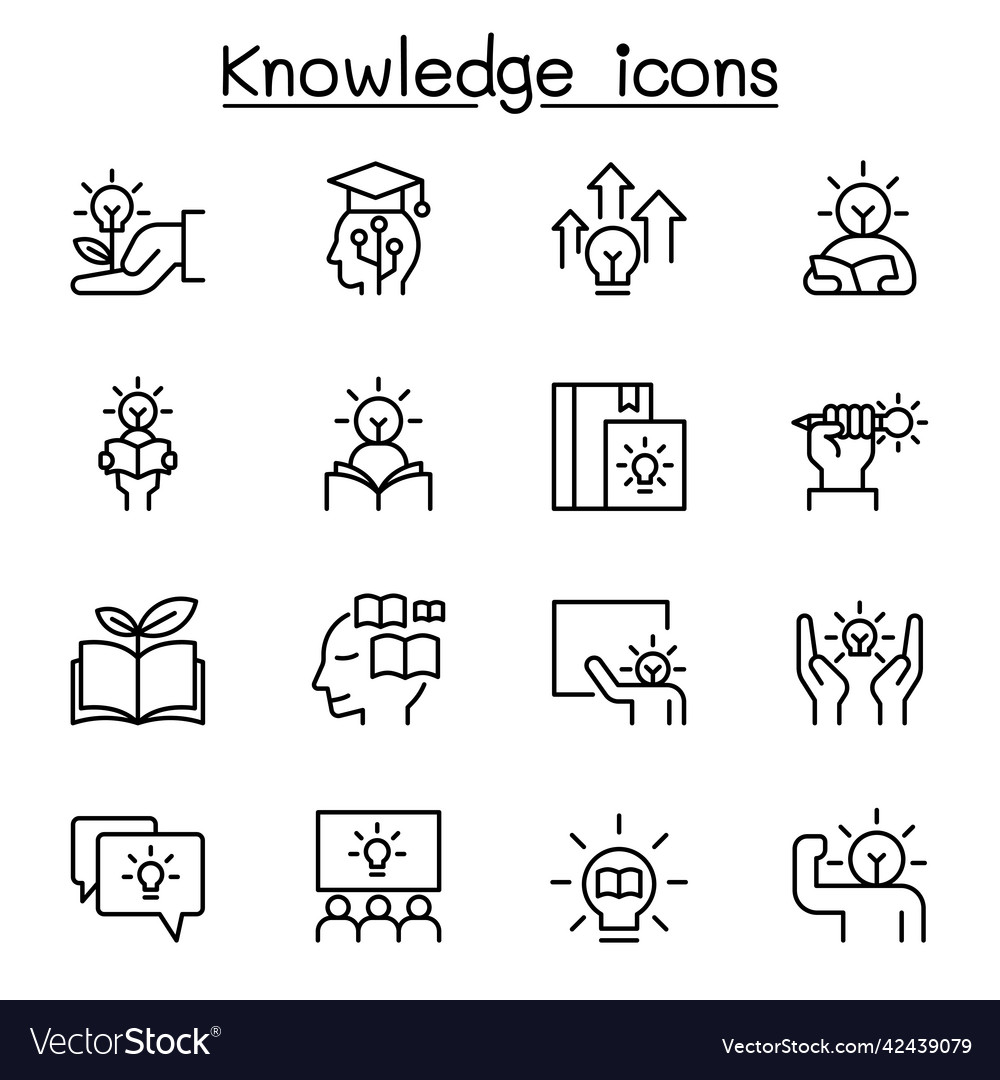 Knowledge learning and study icon set in thin Vector Image