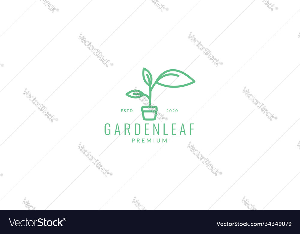 Leaf plant with pot minimalist logo icon design