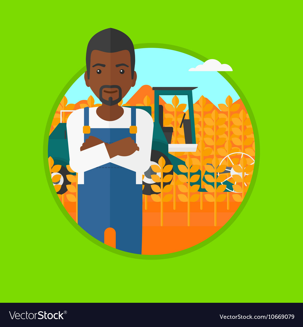 Man standing with combine on background