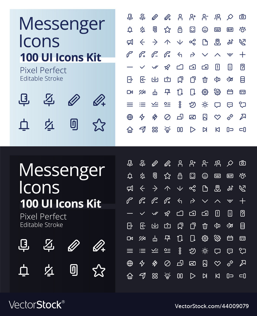 Messenger pixel perfect linear ui icons kit vector image Messenger pixel perfect linear ui icons kit