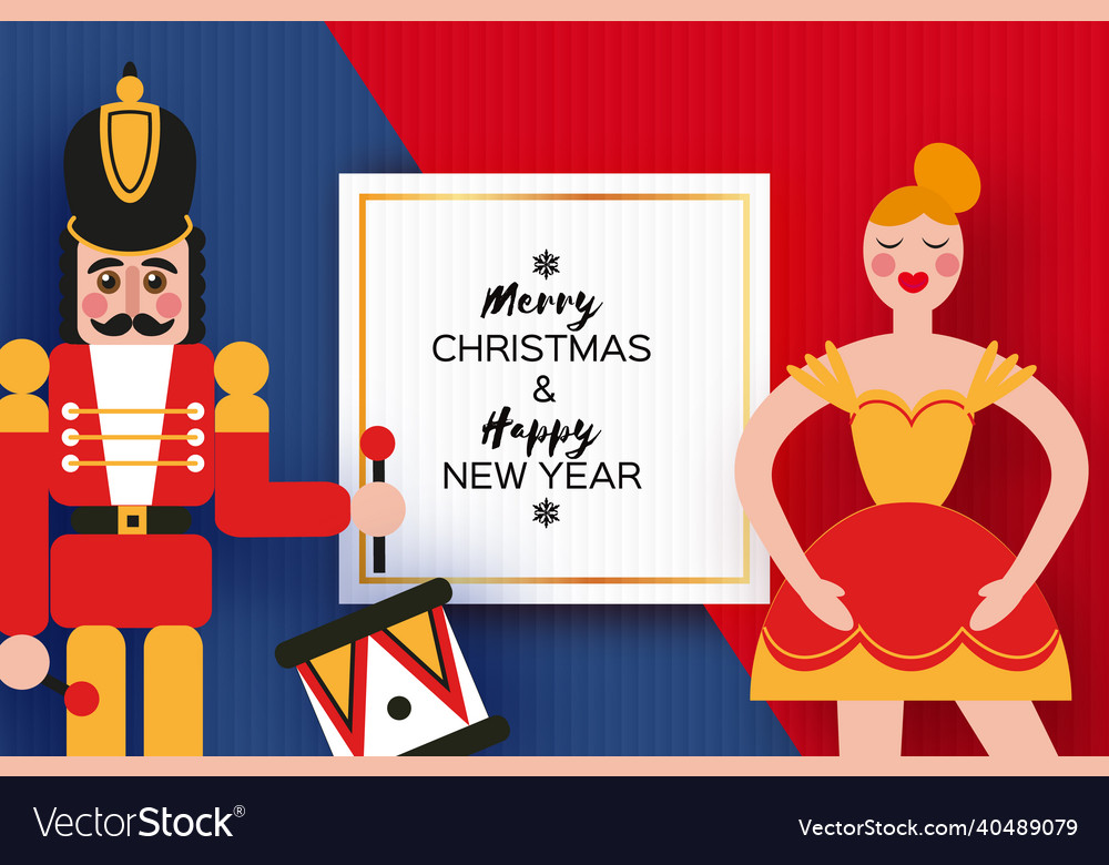 Nutcracker soldier and girl ballerina merry