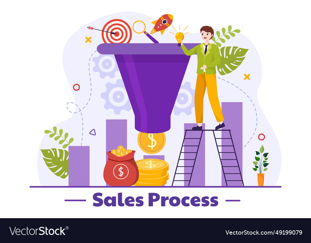 Sales process with steps of communication vector image Sales process with steps of communication