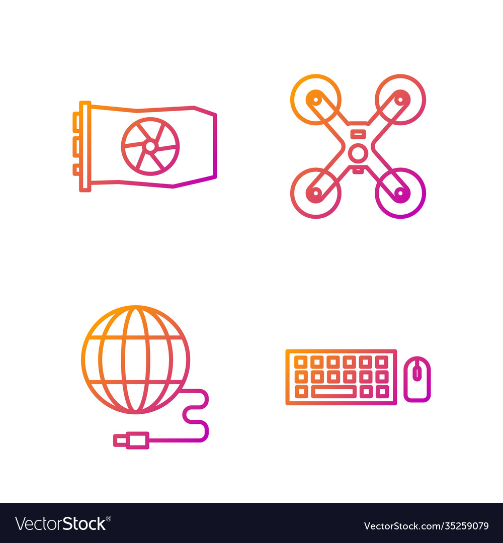 Set line keyboard and mouse social network video vector image Set line keyboard and mouse social network video