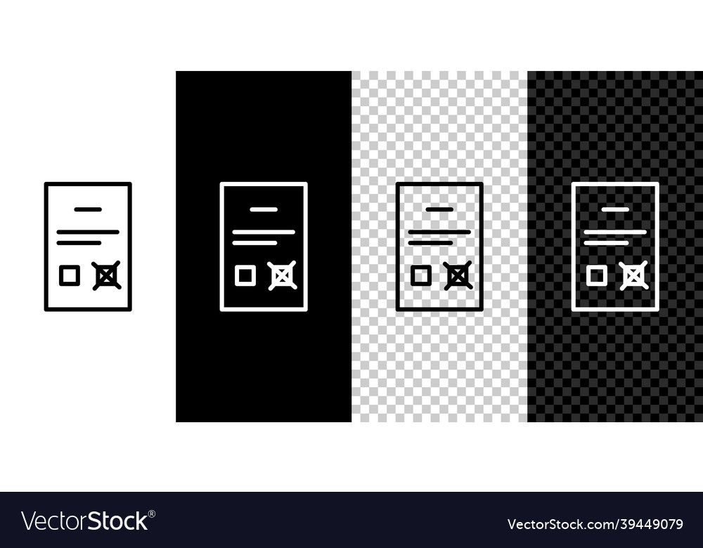 Set line poll document icon isolated on black