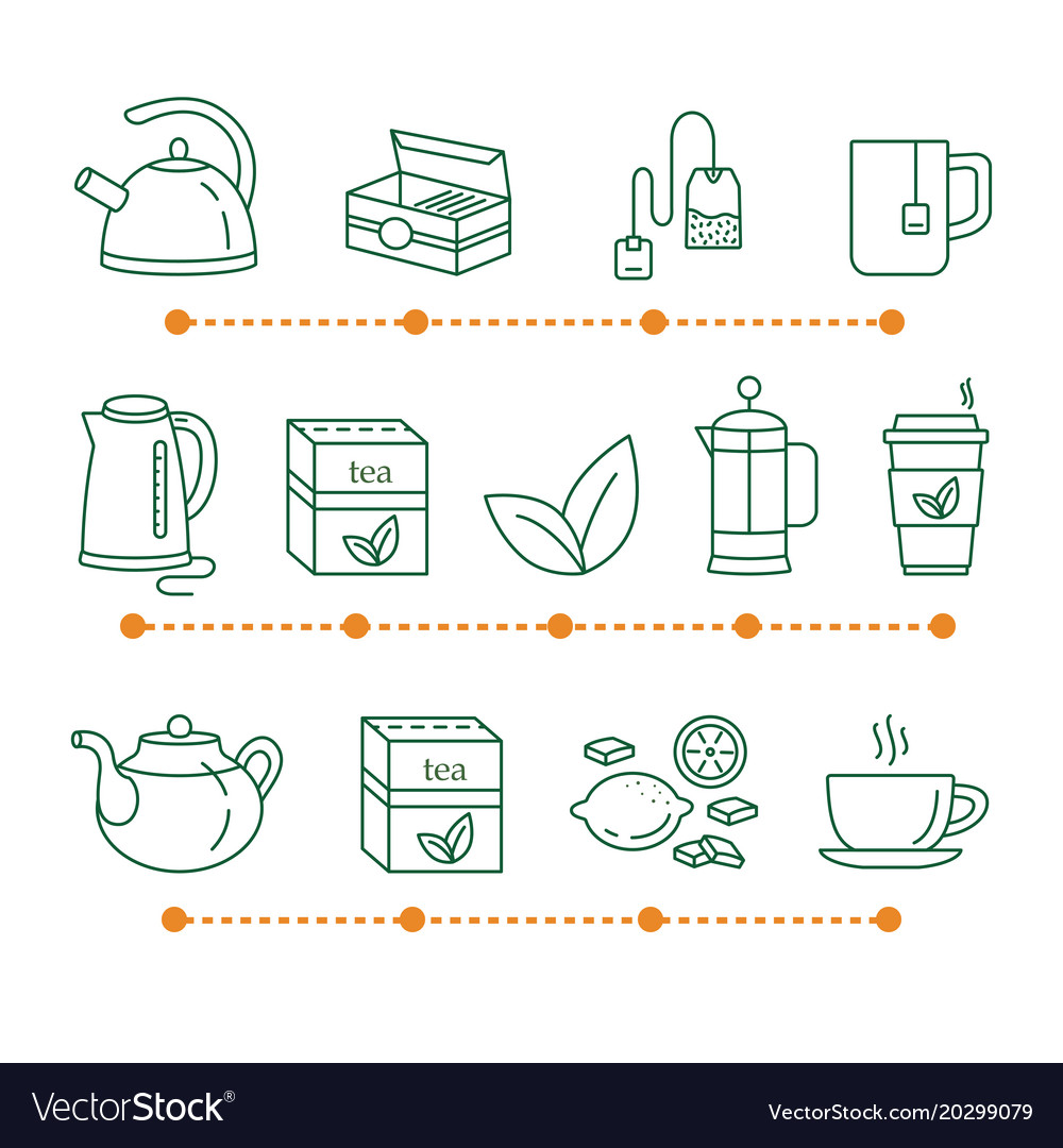 Tea time linear icons