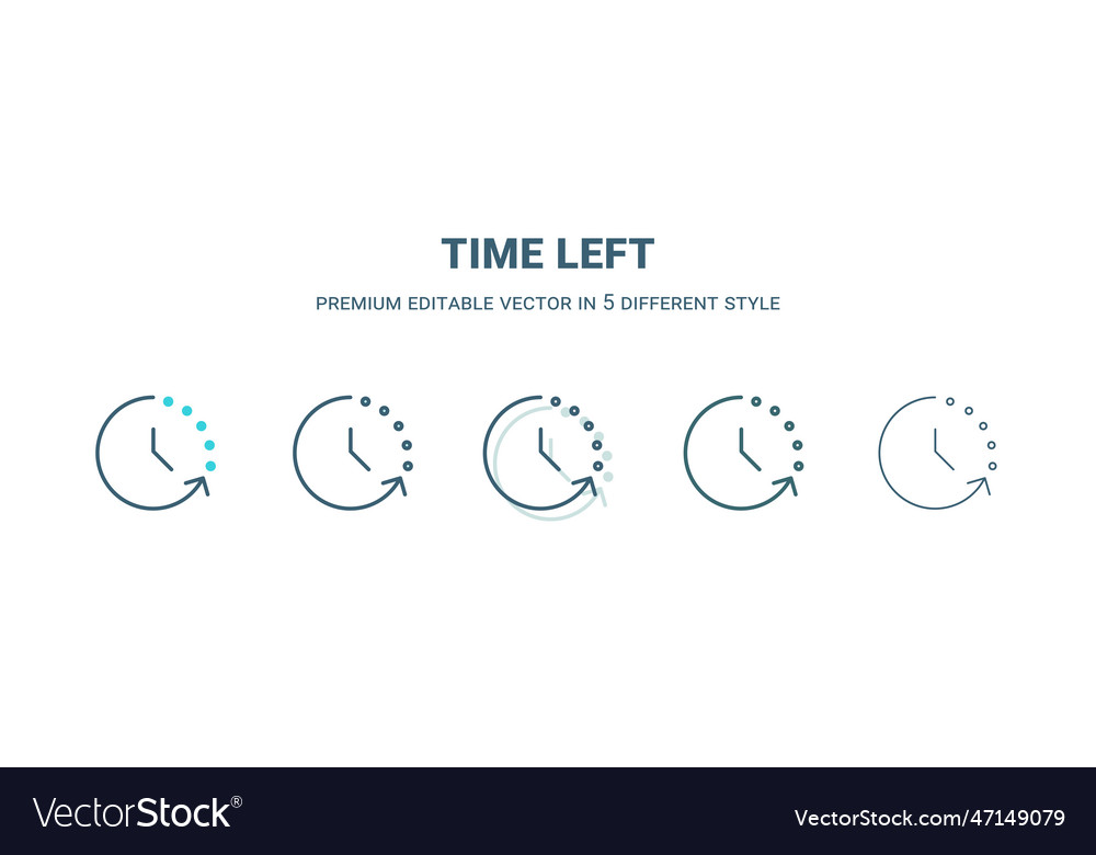 Time left icon in 5 different style outline
