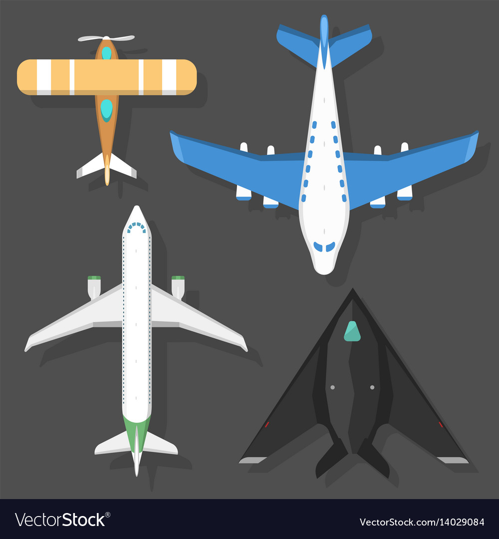 Airplane top view and aircraft Royalty Free Vector Image