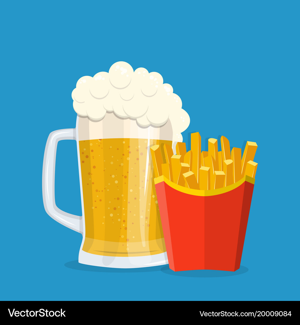Beer and french fries Royalty Free Vector Image