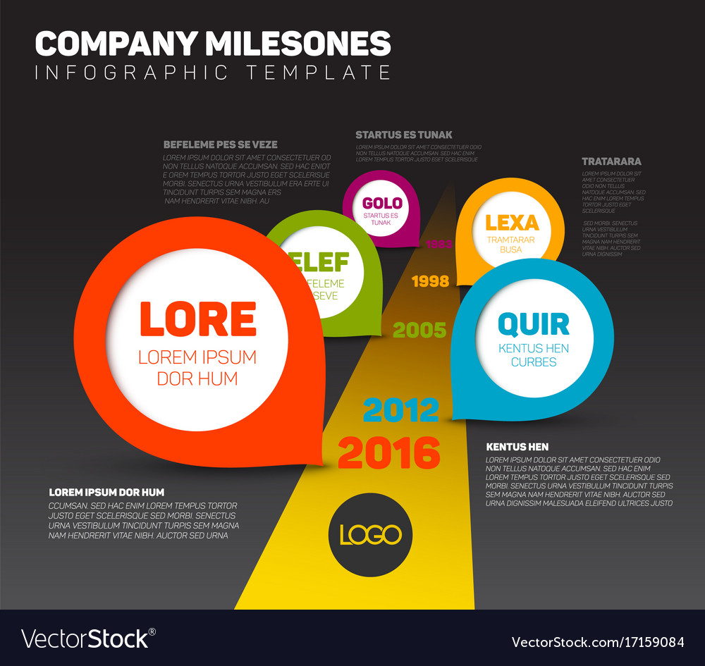 Dark infographic timeline template with pointers