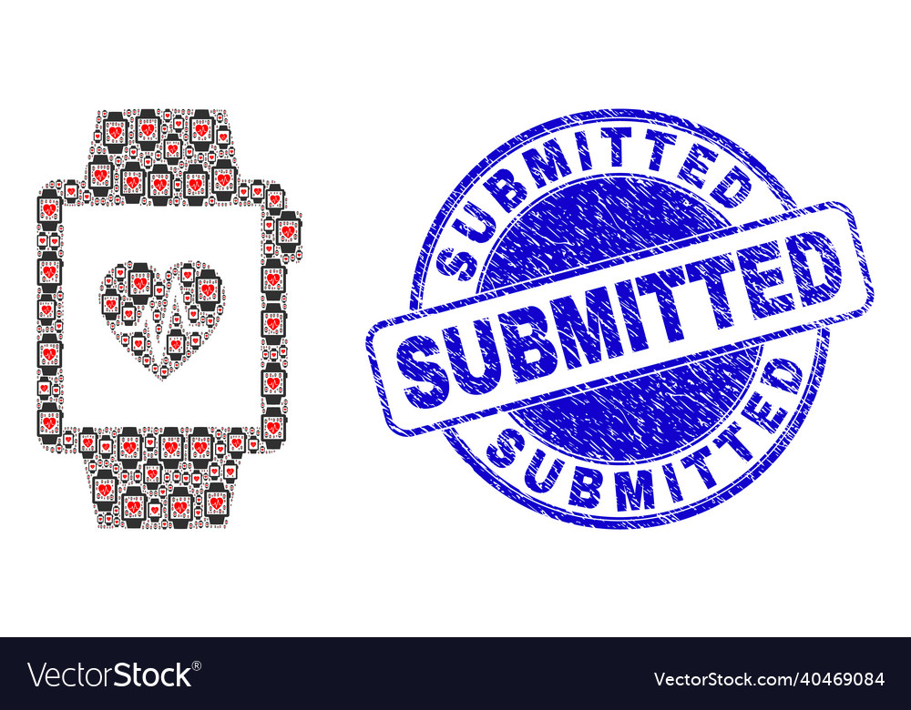 Grunge submitted stamp and heart pulse tracker vector image Grunge submitted stamp and heart pulse tracker
