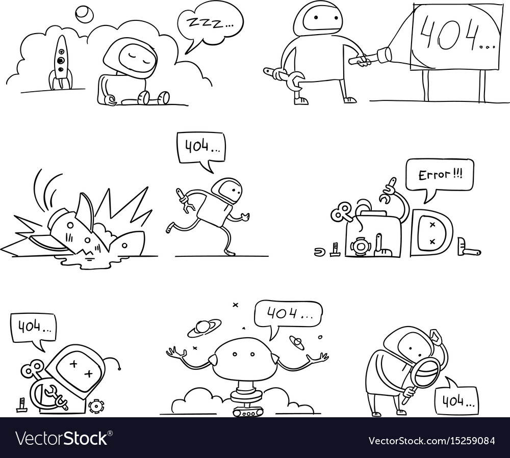 Hand drawn set 404 error page not found