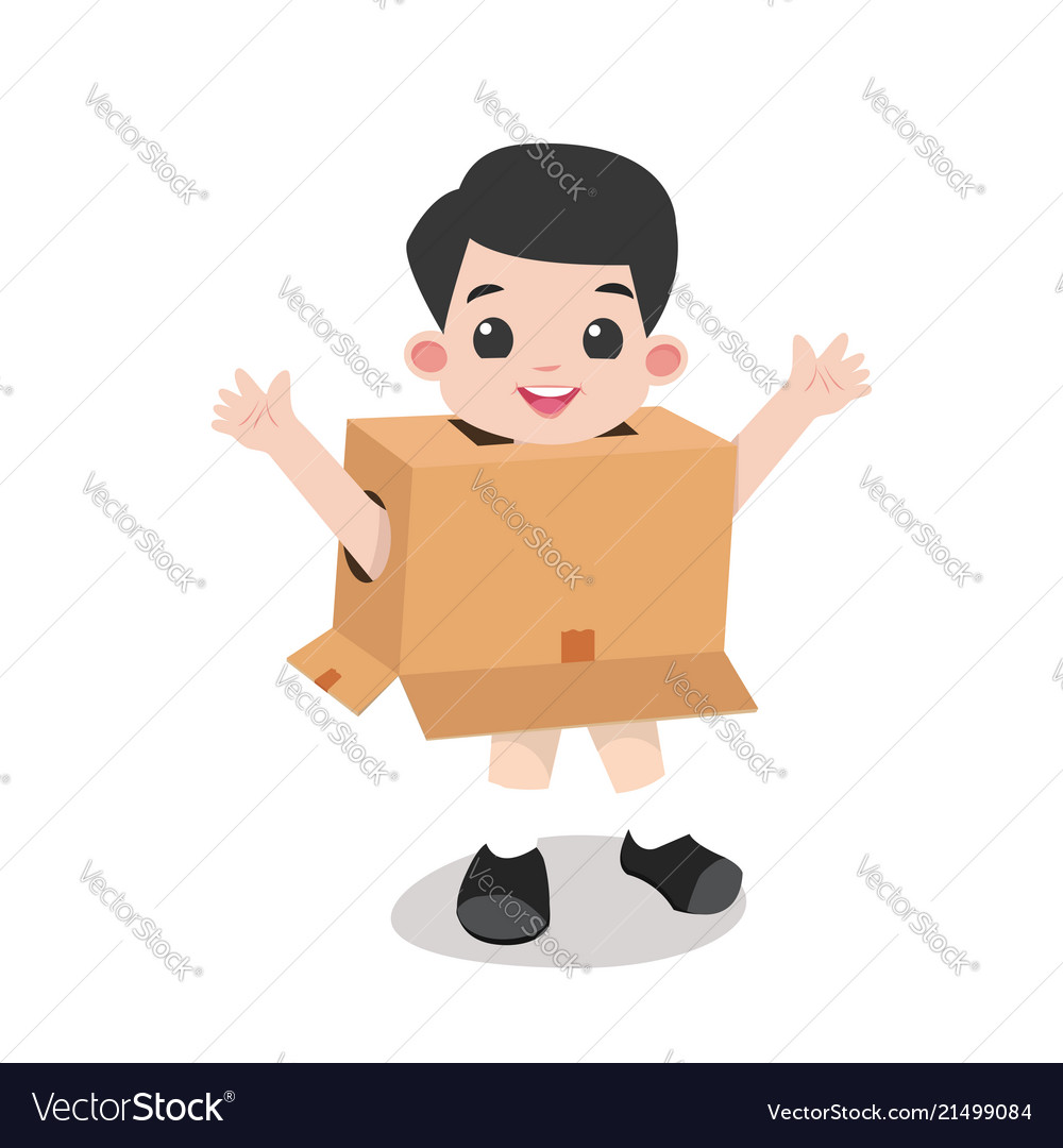 Kid playing cardboard isolated on white background
