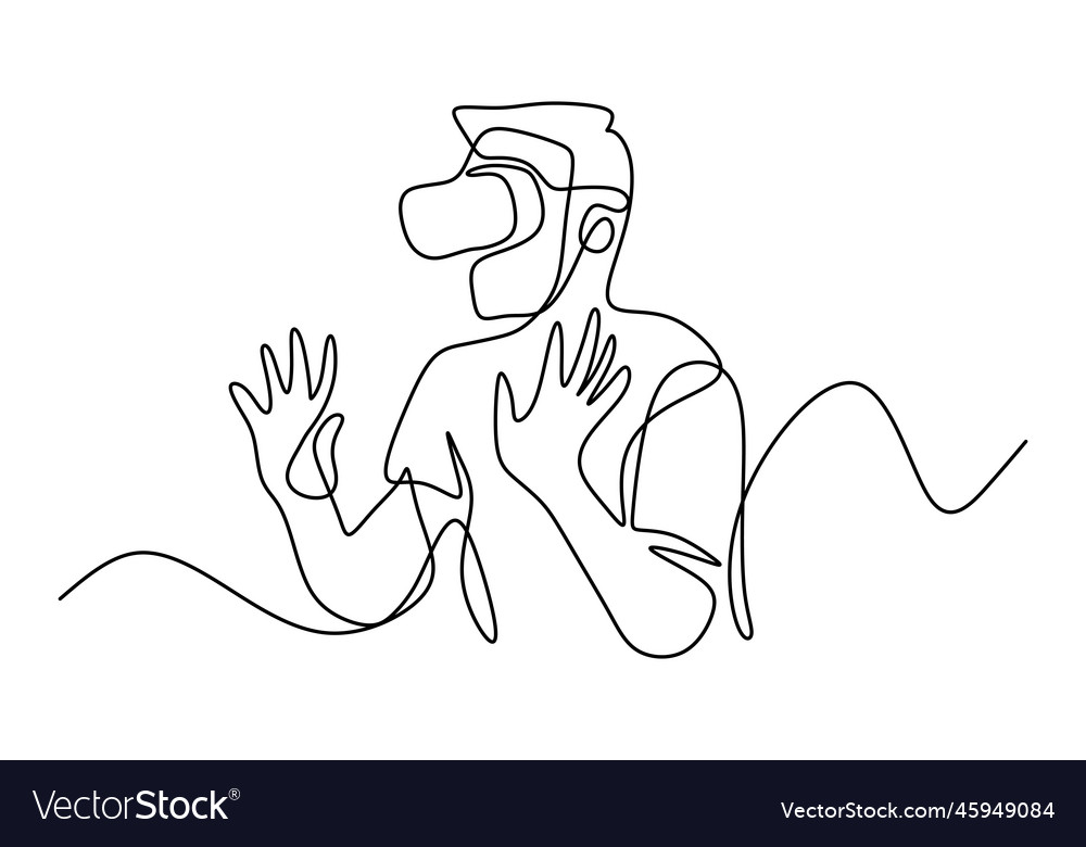 Man in glasses device virtual reality continuous vector image Man in glasses device virtual reality continuous