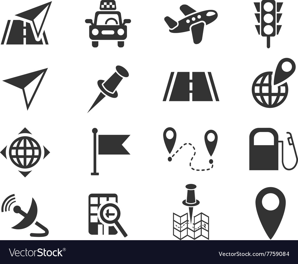 Navigation transport map icon set