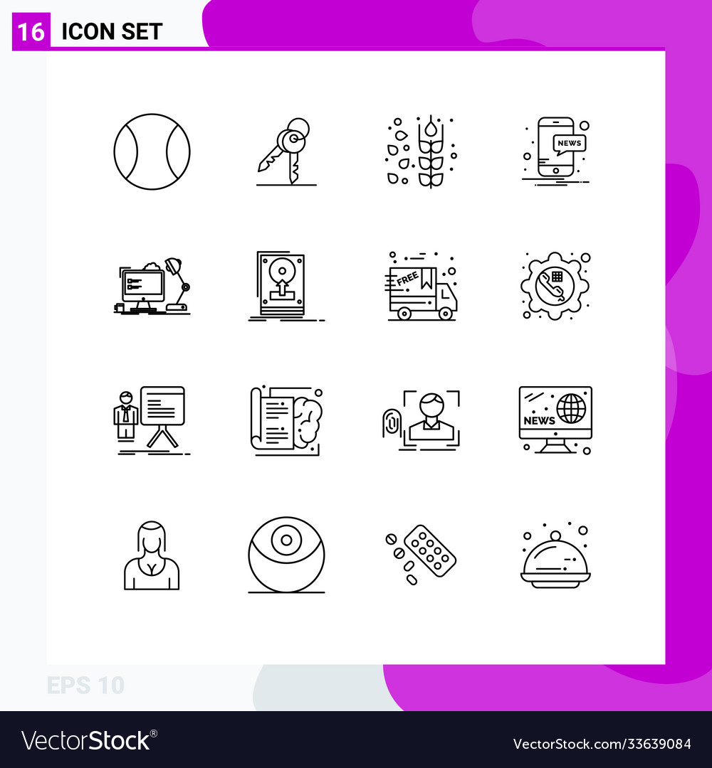 Set 16 outlines on grid for computer office