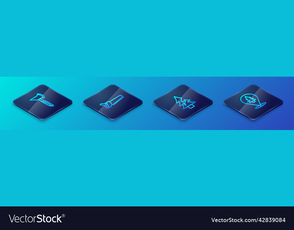 Set isometric line tree wooden axe location