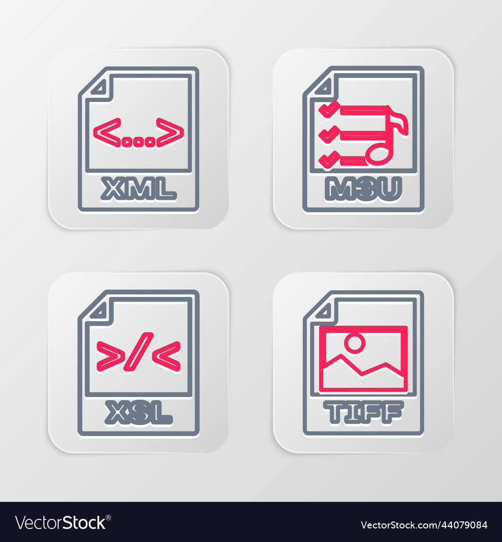 Set line tiff file document xsl m3u and xml icon vector image Set line tiff file document xsl m3u and xml icon