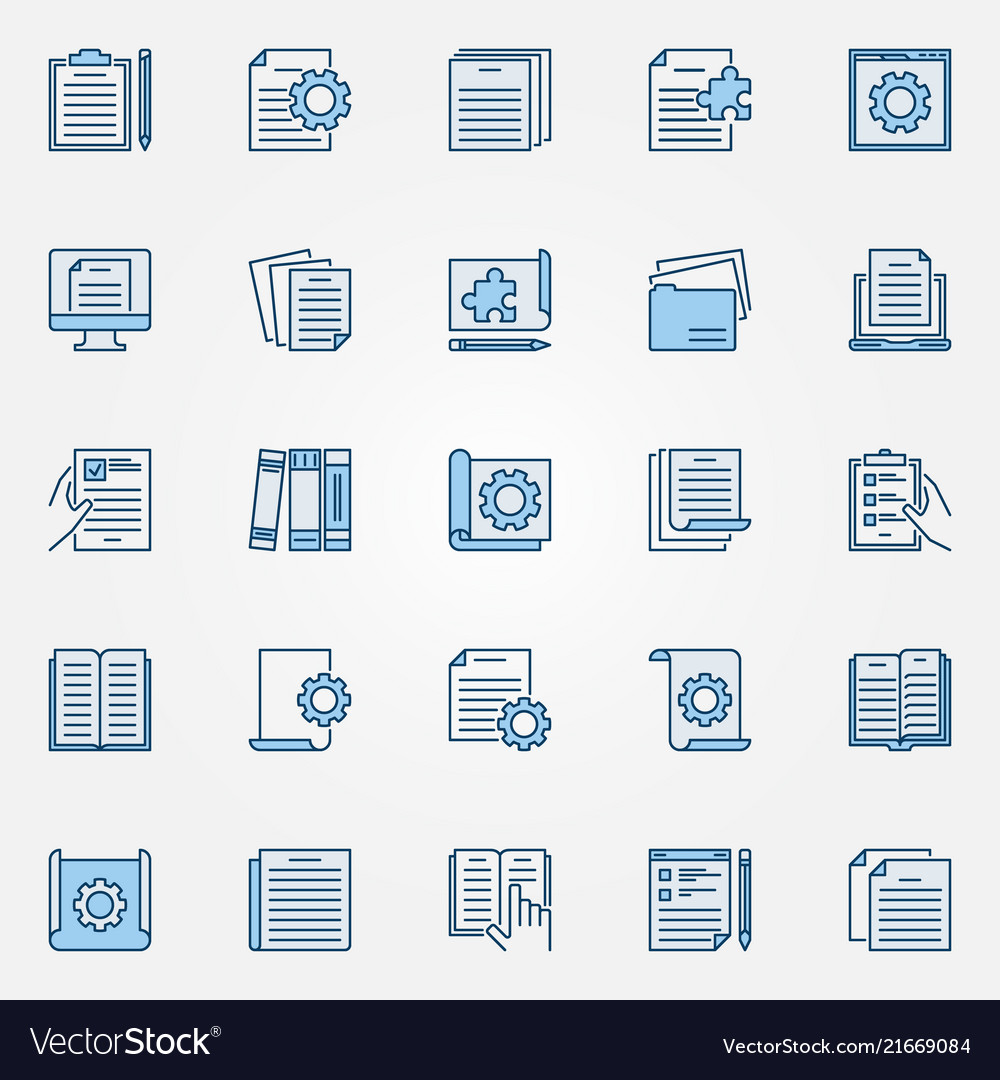 Technical documentation blue icons set vector image Technical documentation blue icons set