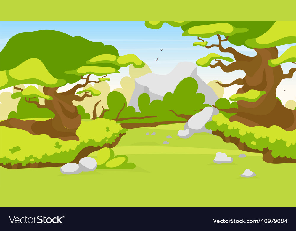 Trail blazing road in fantasy forest way through Vector Image