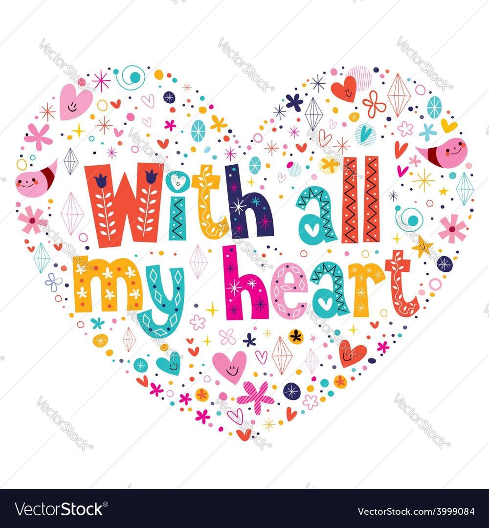 With all my heart typography lettering card