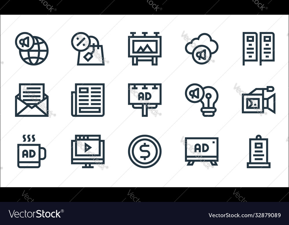 Advertisement line icons linear set quality vector image Advertisement line icons linear set quality