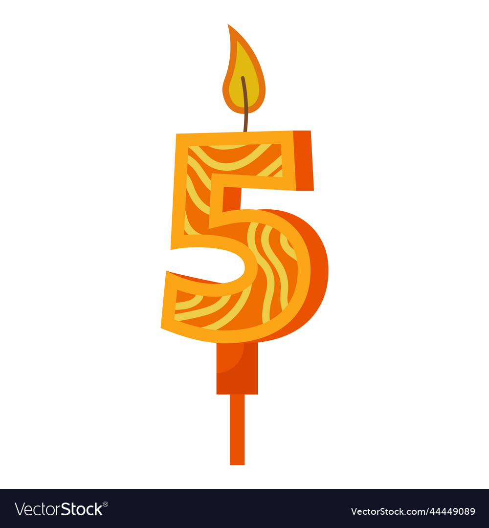 Birthday candles with numbers five and fire Vector Image