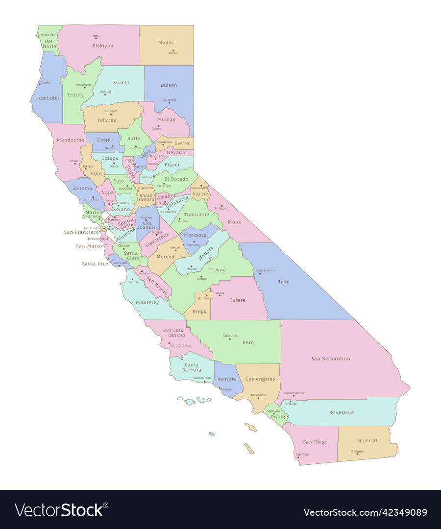 California us state administrative editable map Vector Image