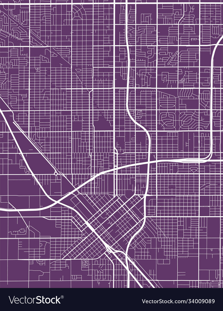 Detailed map fresno city linear print