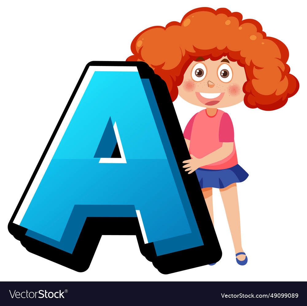 English letters a alphabet font with boy and girl