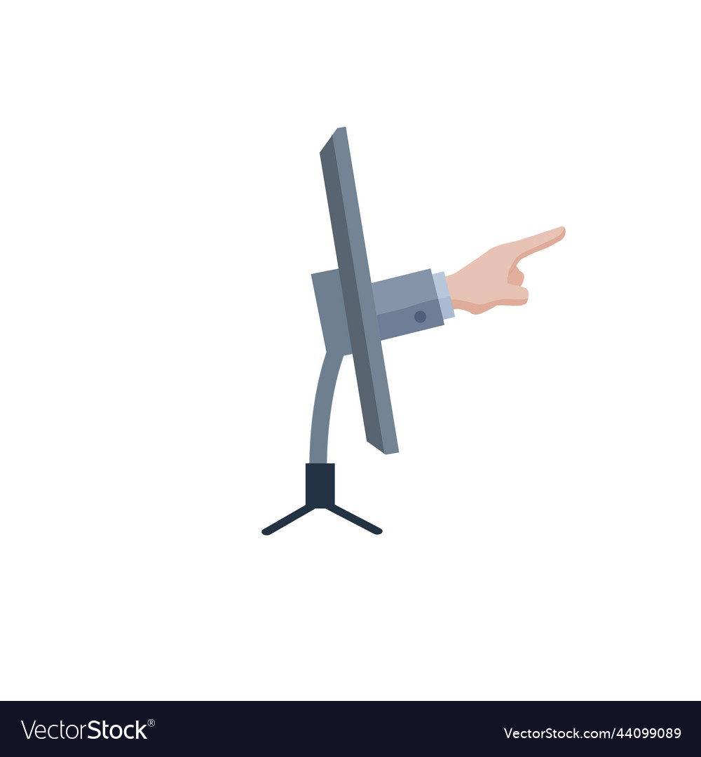 Finger points out of computer monitor