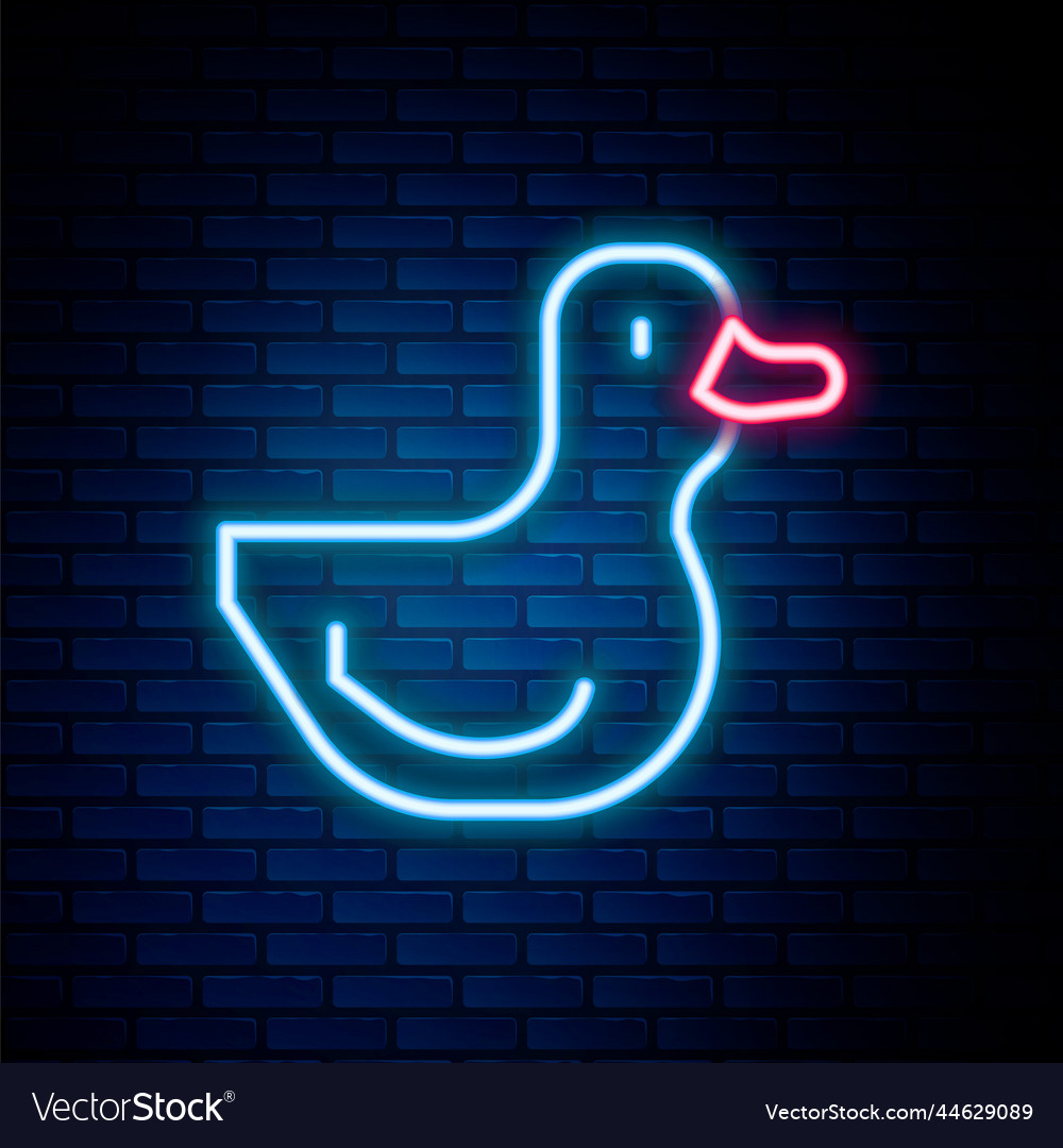 Glowing neon line rubber duck icon isolated