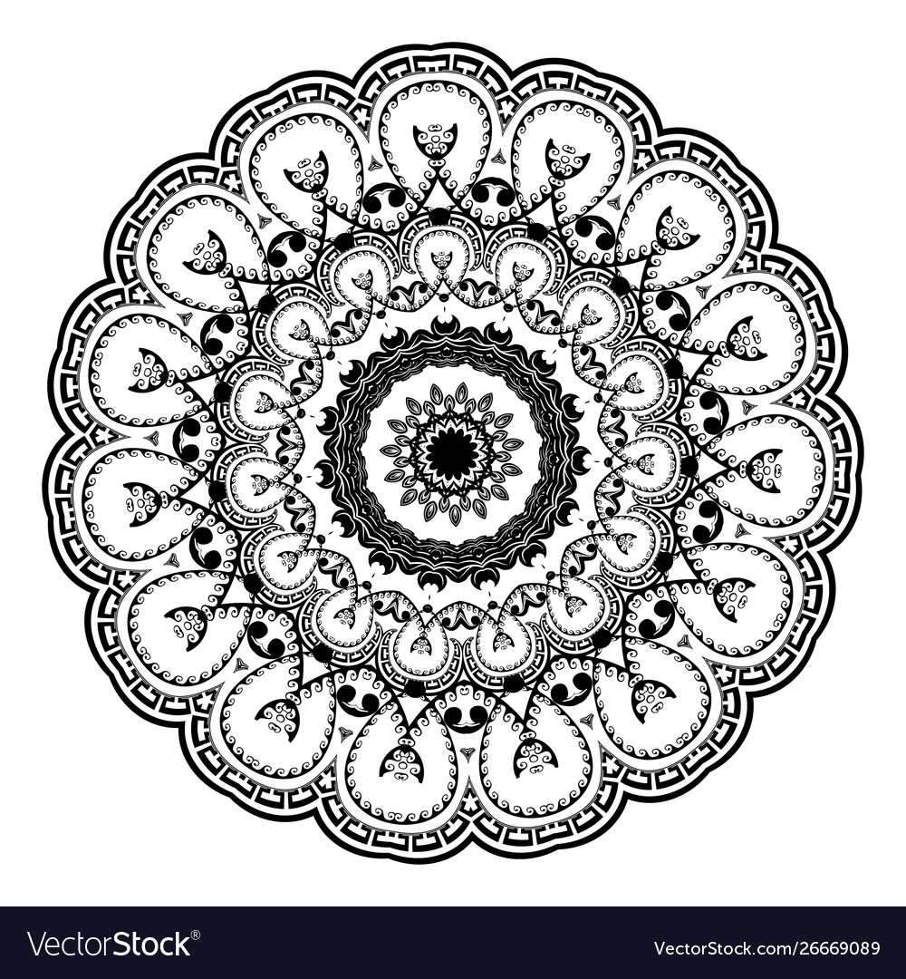 Greek black and white round mandala pattern