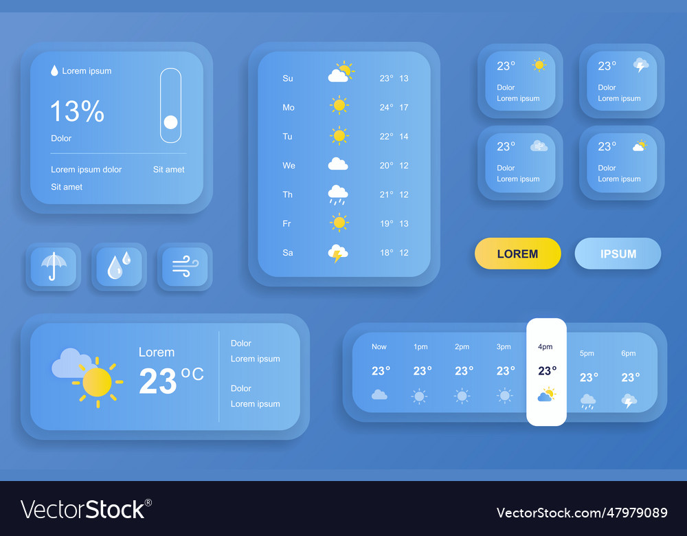 Gui elements for weather forecast mobile app Vector Image
