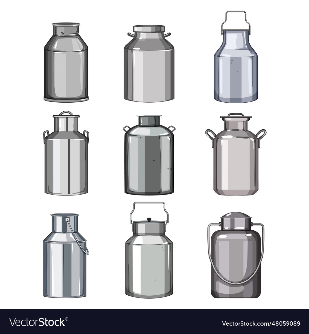 Metal milk can set cartoon