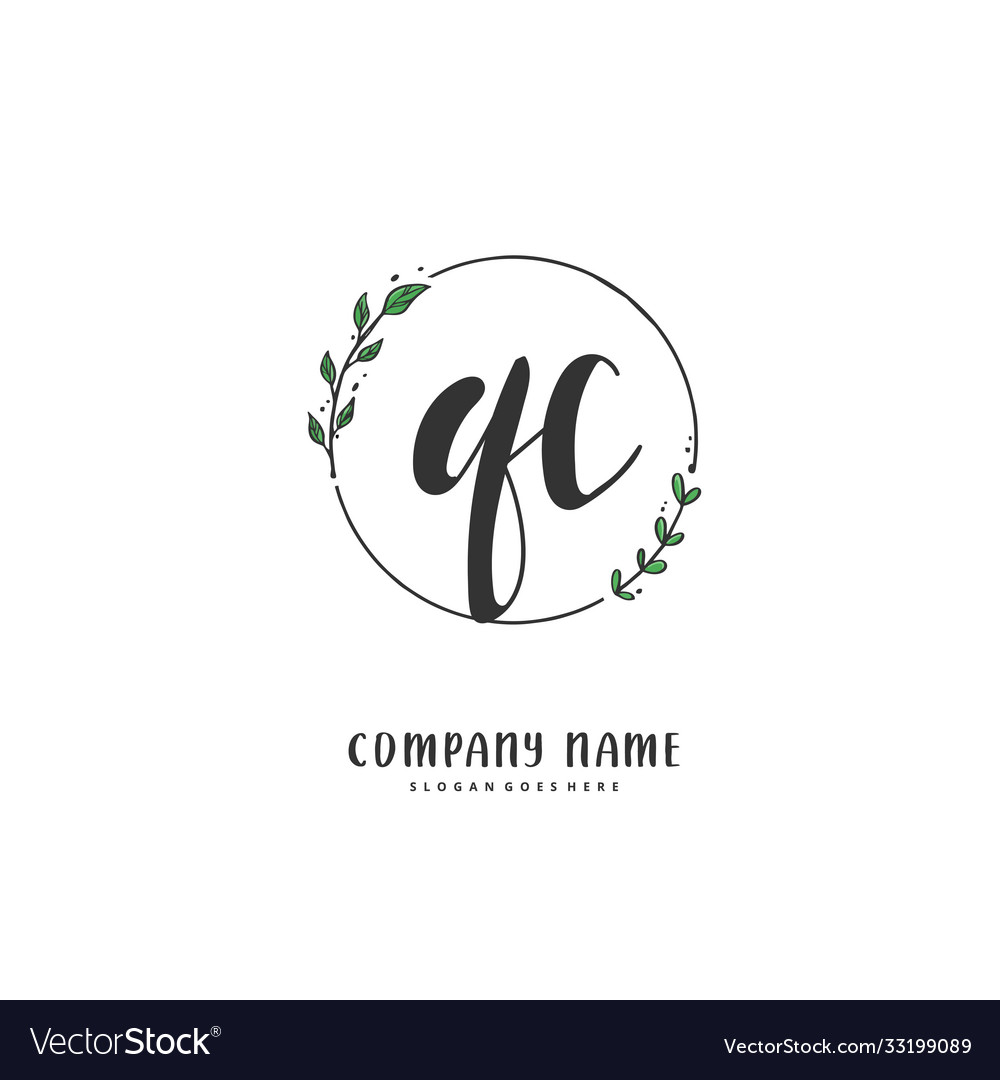 Q c qc initial handwriting and signature logo vector image Q c qc initial handwriting and signature logo
