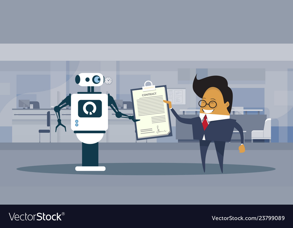 Robot Signing Contract with Businessman