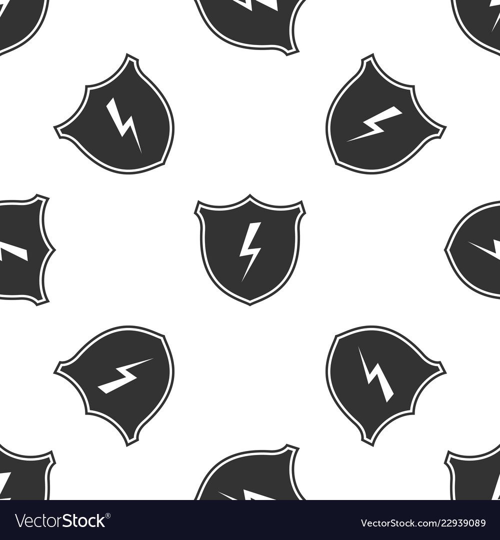 Secure shield with lightning icon seamless pattern vector image Secure shield with lightning icon seamless pattern