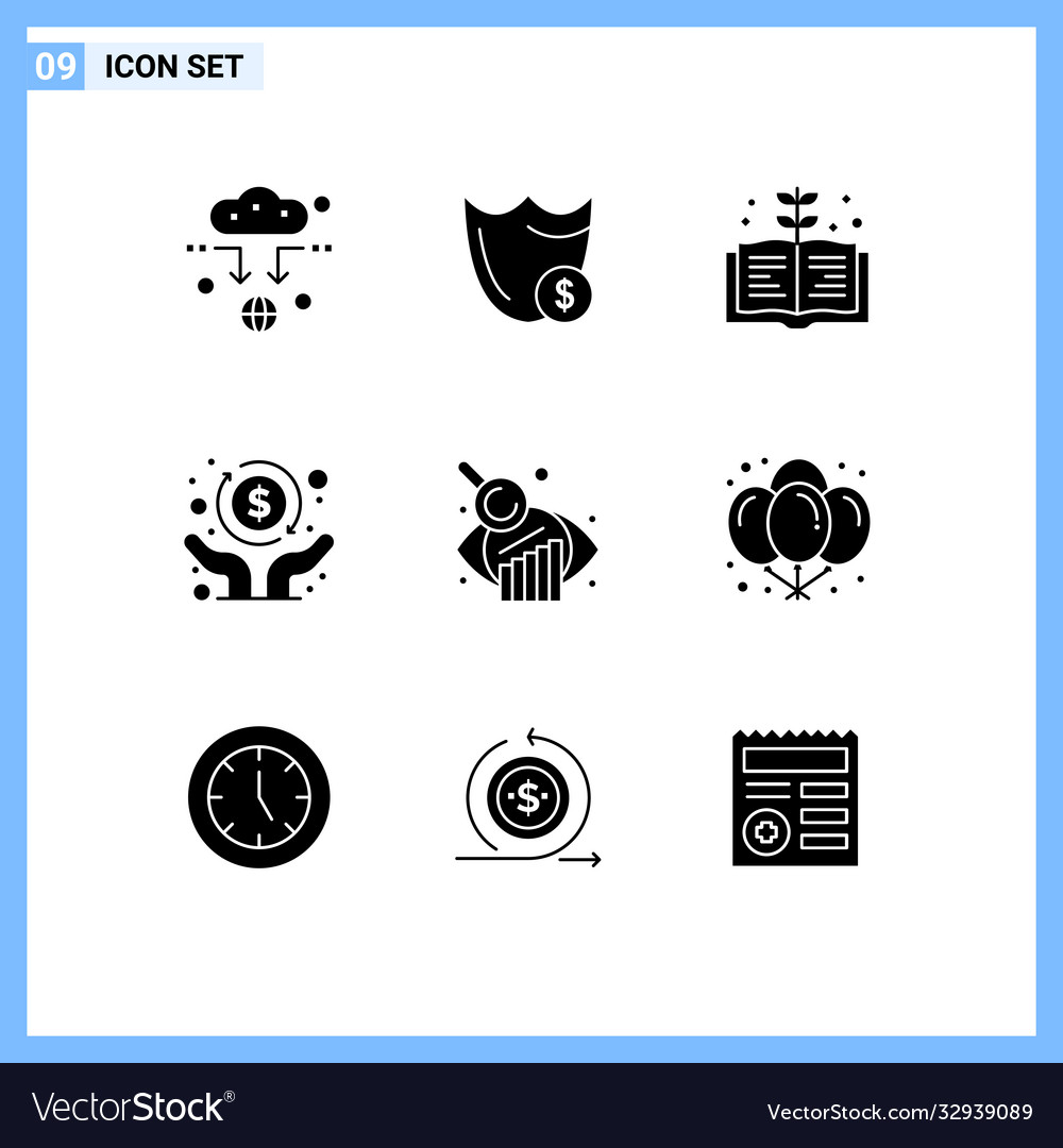 Set 9 solid glyphs on grid for business