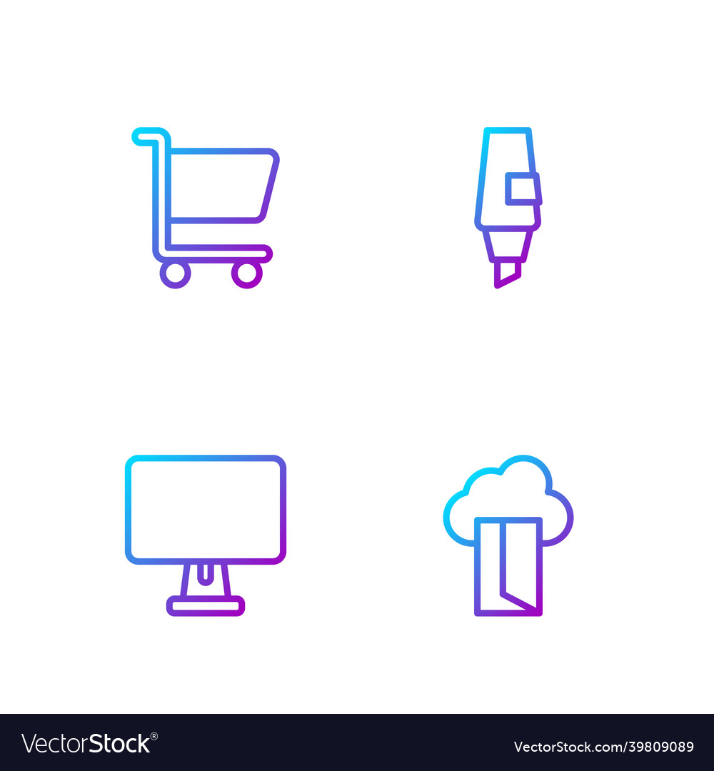 Set line cloud database computer monitor vector image Set line cloud database computer monitor