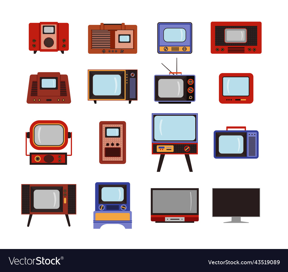 Set of retro tvs and radios flat