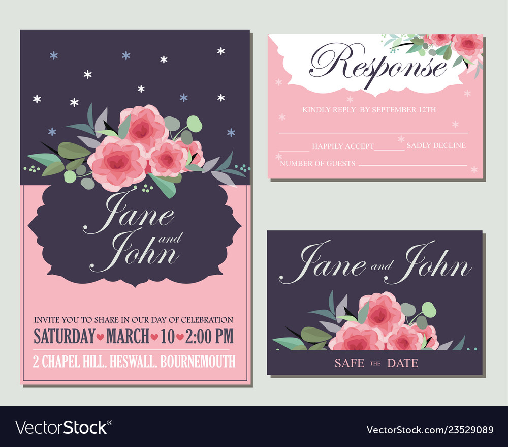 Wedding invitation card suite with daisy flower Vector Image