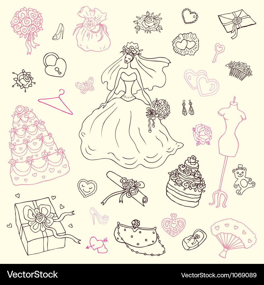 Wedding set hand drawn Royalty Free Vector Image
