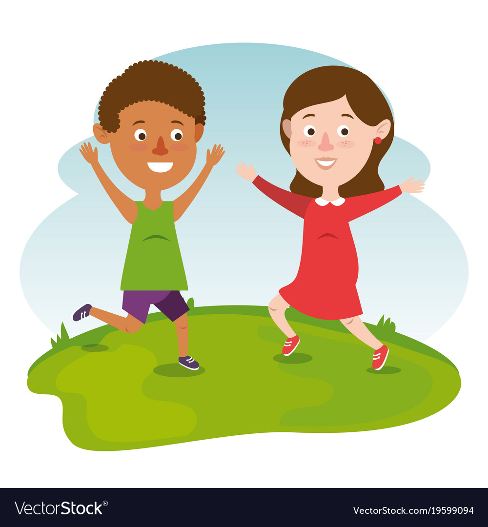 Couple happy kids characters Royalty Free Vector Image