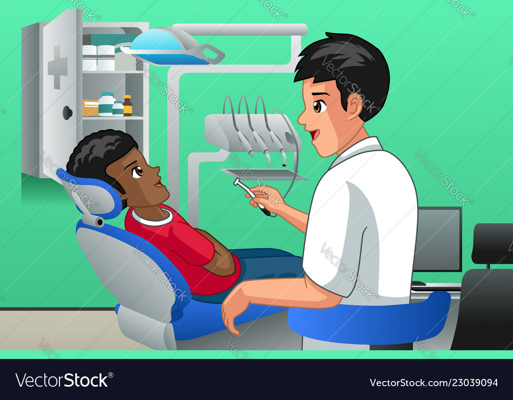 Dentist checking on a kid patient Royalty Free Vector Image