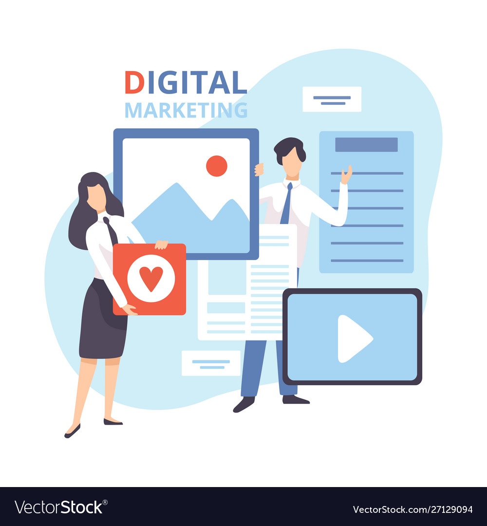 Digital marketing creative team working Royalty Free Vector