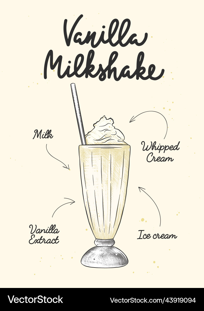 Engraved style vanilla milkshake drink in glass Vector Image