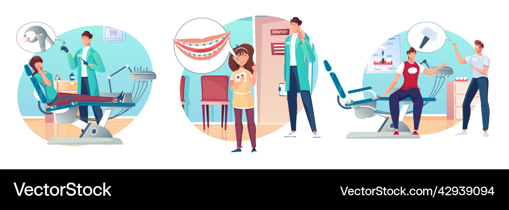 Flat dentistry compositions set Royalty Free Vector Image