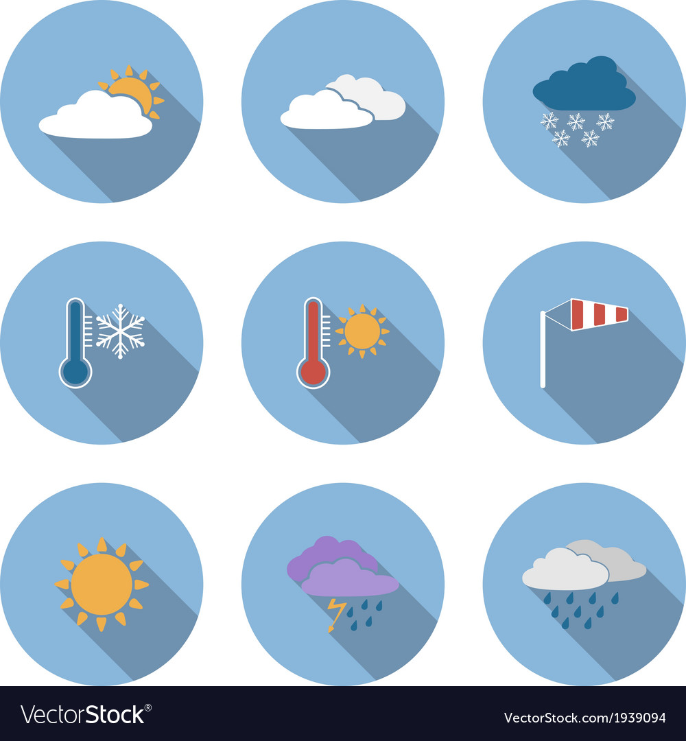 Flat design style weather icons set Royalty Free Vector