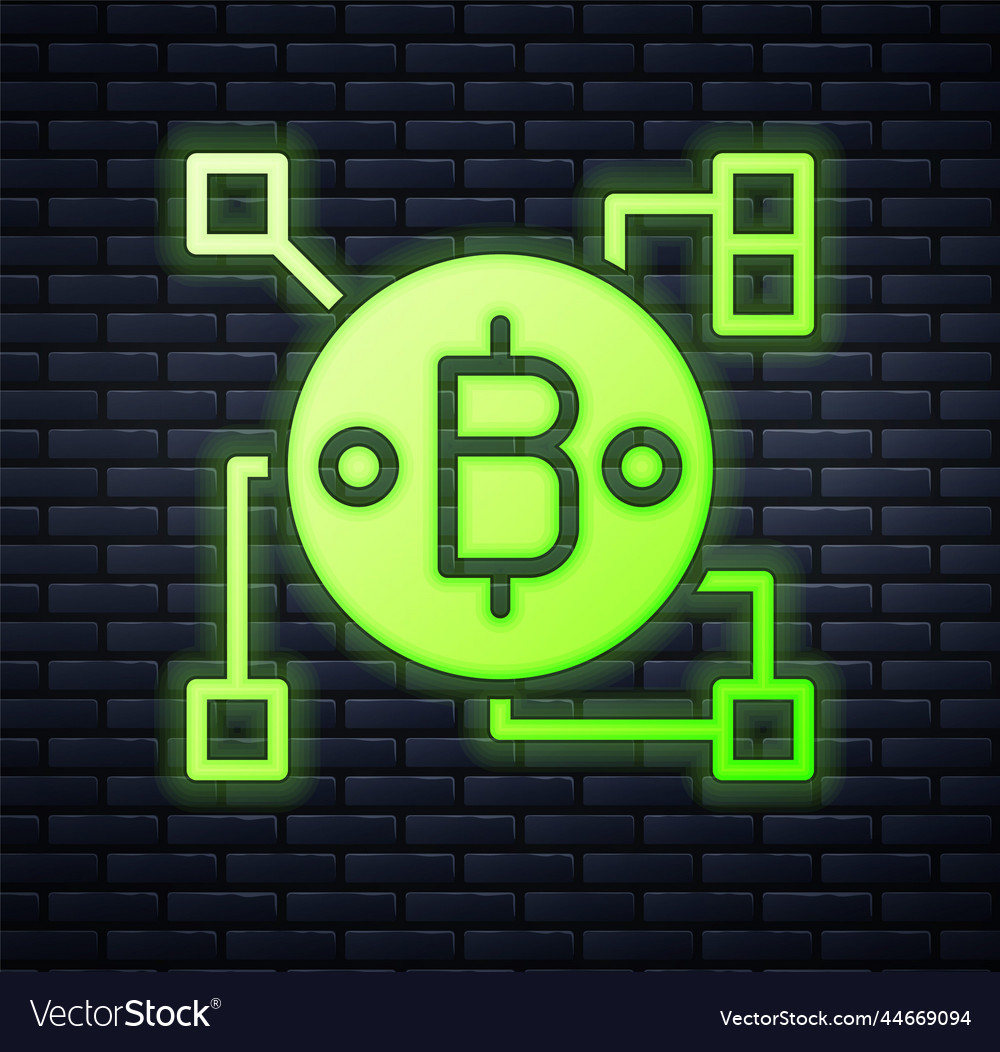 Glowing neon blockchain technology bitcoin icon vector image Glowing neon blockchain technology bitcoin icon